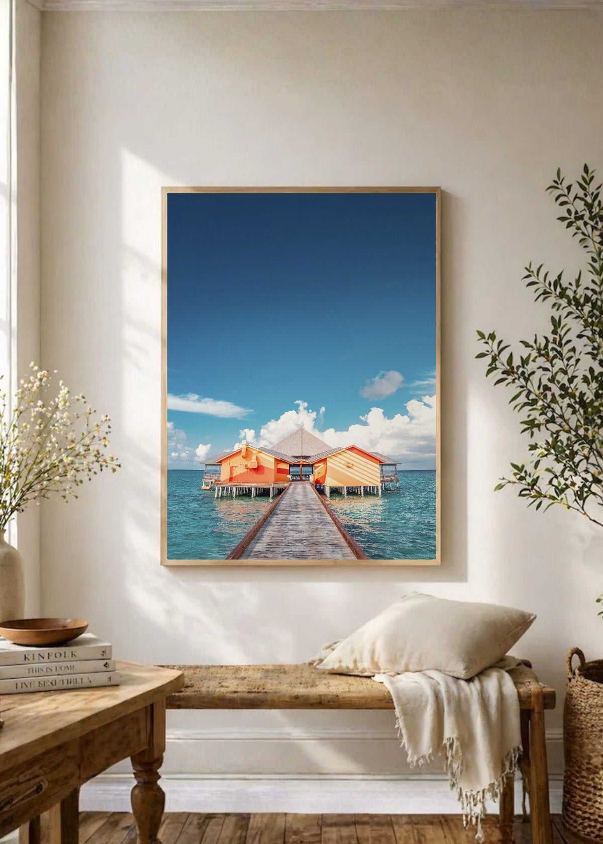 Cuadro Decorativo Playa, Muelle Cabaña Naranja