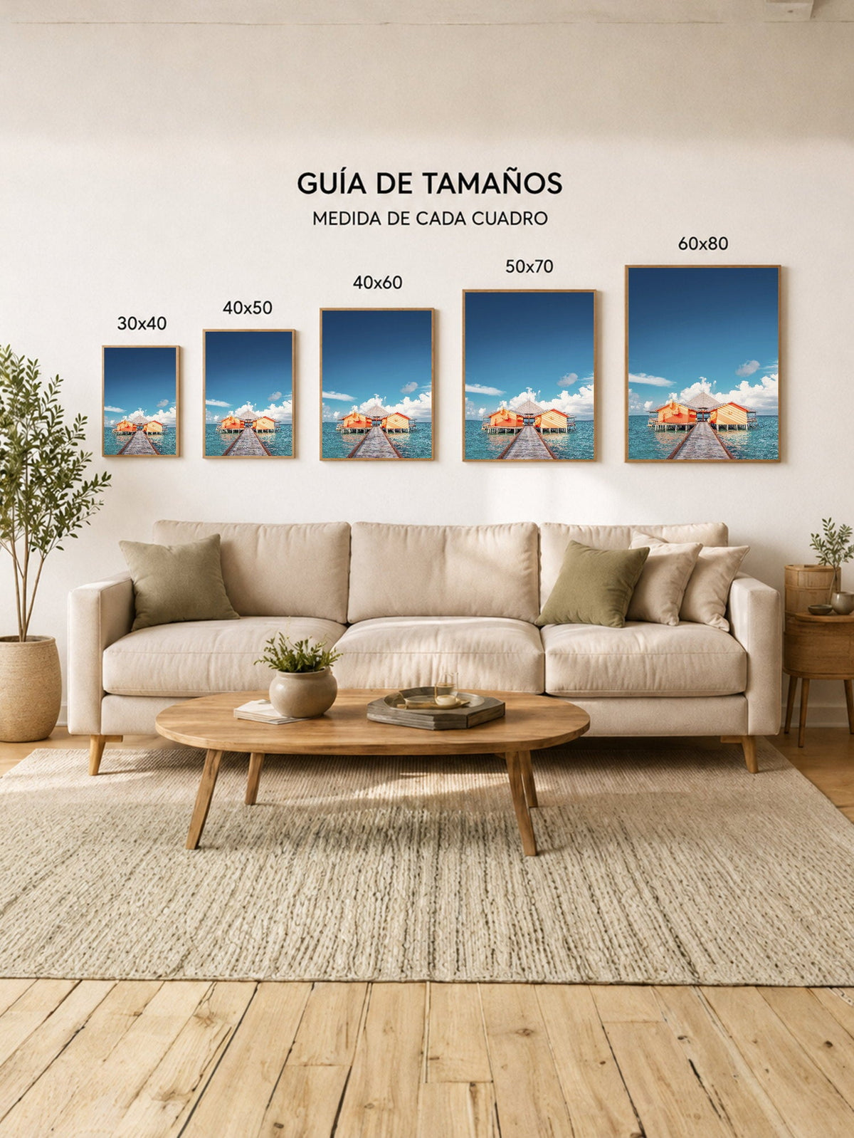 Cuadro Decorativo Playa, Muelle Cabaña Naranja