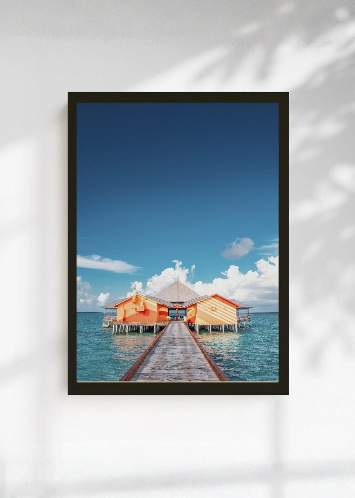 Cuadro Decorativo Playa, Muelle Cabaña Naranja