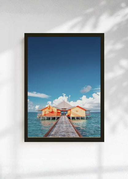 Cuadro Decorativo Playa, Muelle Cabaña Naranja