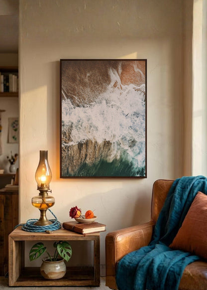 Cuadro Decorativo Playa, Ola Rocas Ocre