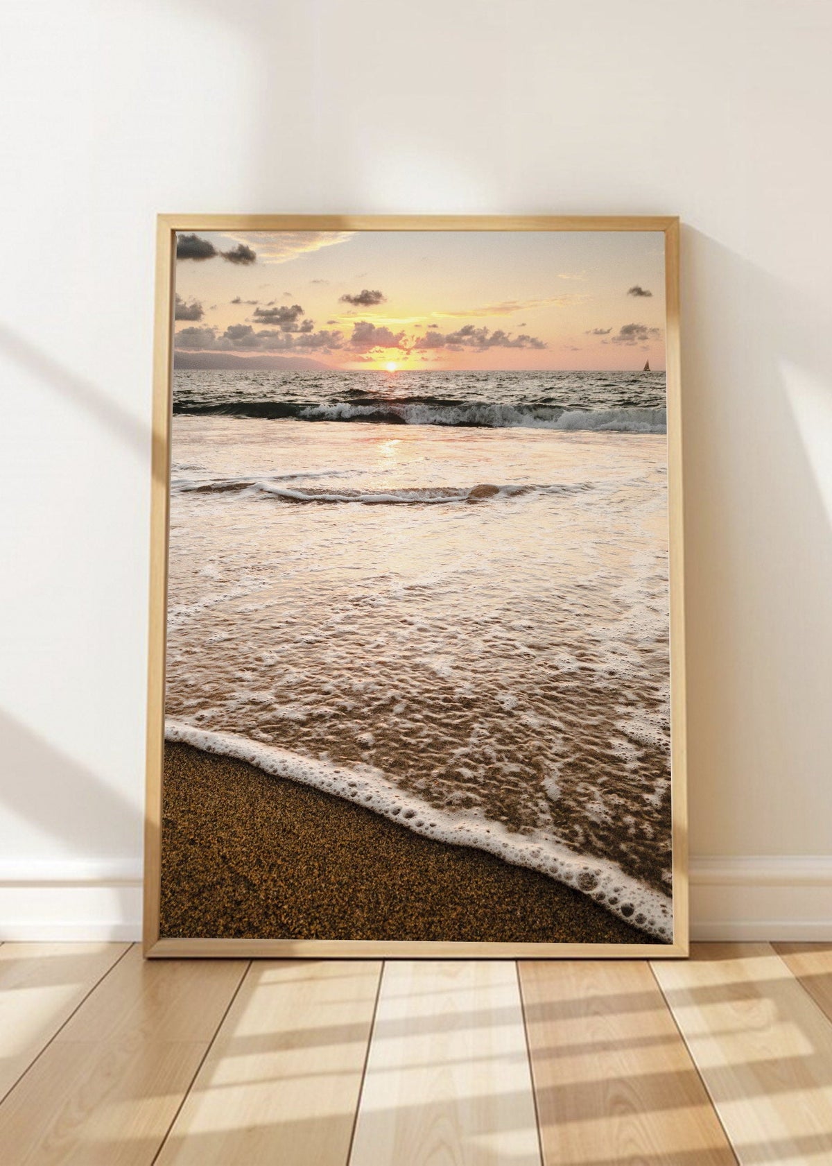 Cuadro Decorativo Playa, Orilla Dorada Atardecer