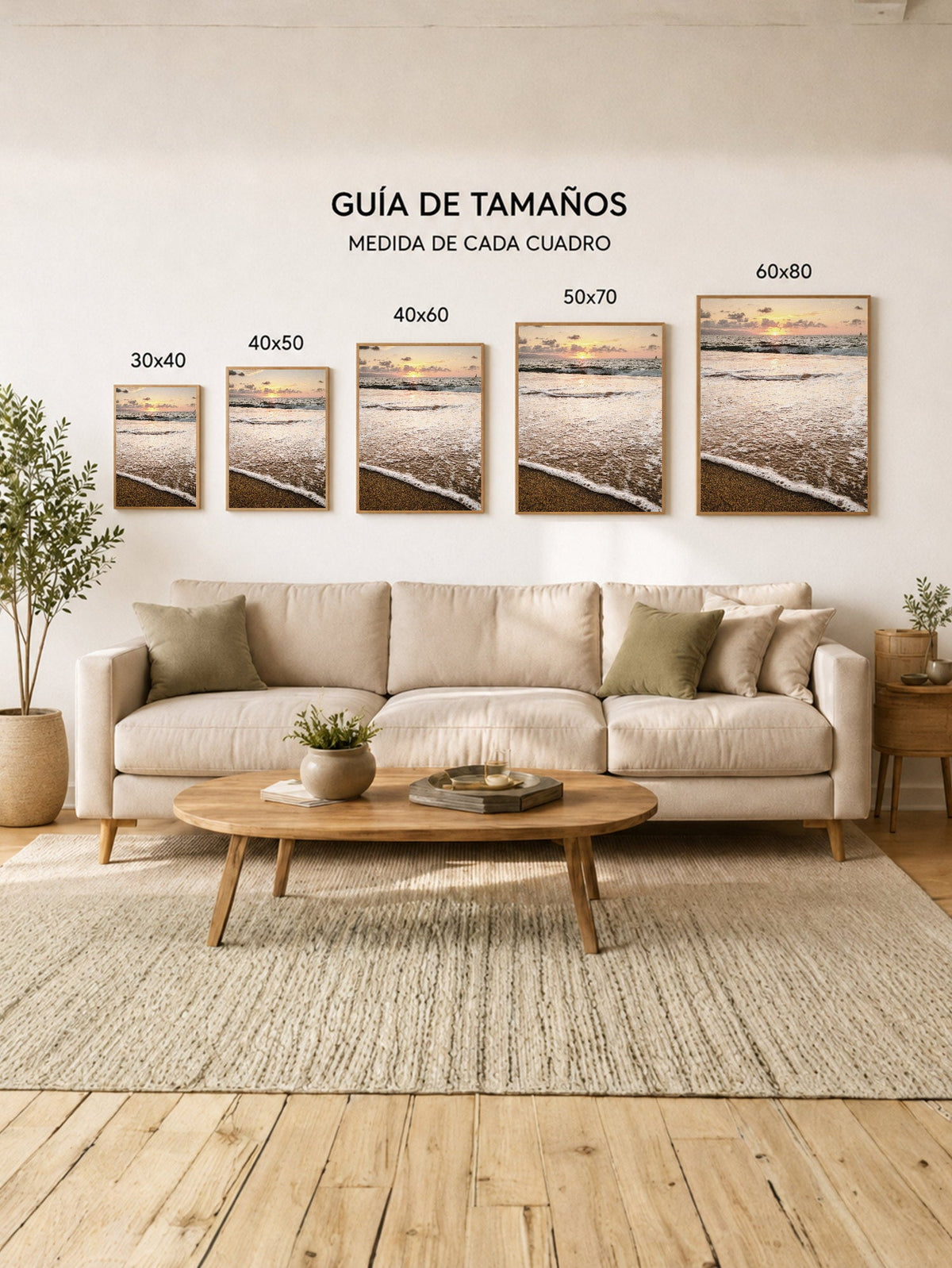 Cuadro Decorativo Playa, Orilla Dorada Atardecer