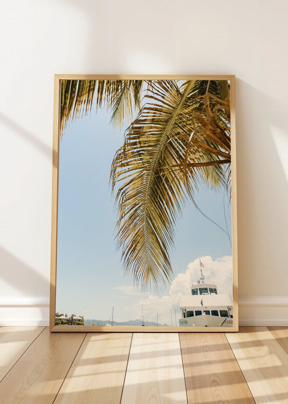 Cuadro Decorativo Playa, Palmera Barco Puerto