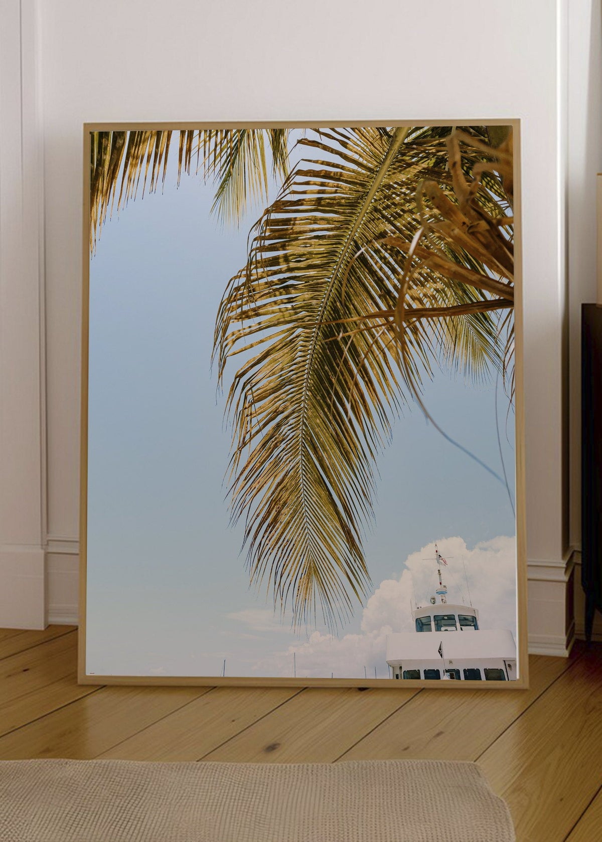 Cuadro Decorativo Playa, Palmera Barco Puerto