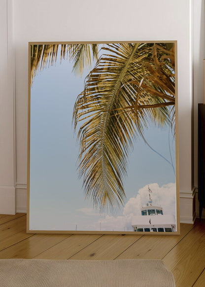 Cuadro Decorativo Playa, Palmera Barco Puerto