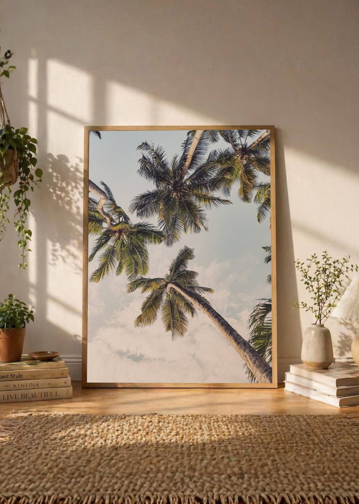Cuadro Decorativo Playa, Palmera Inclinada Blanco