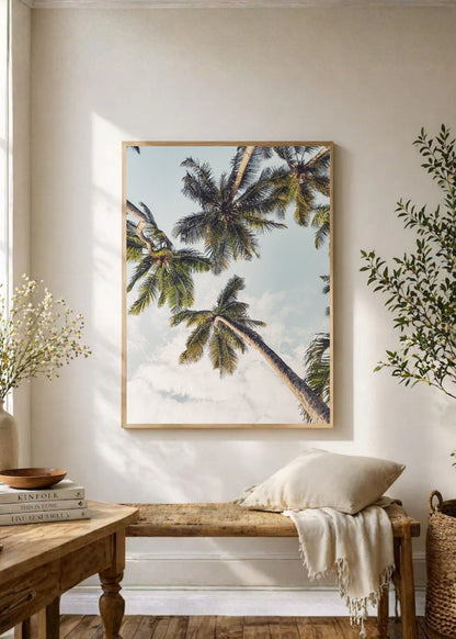 Cuadro Decorativo Playa, Palmera Inclinada Blanco
