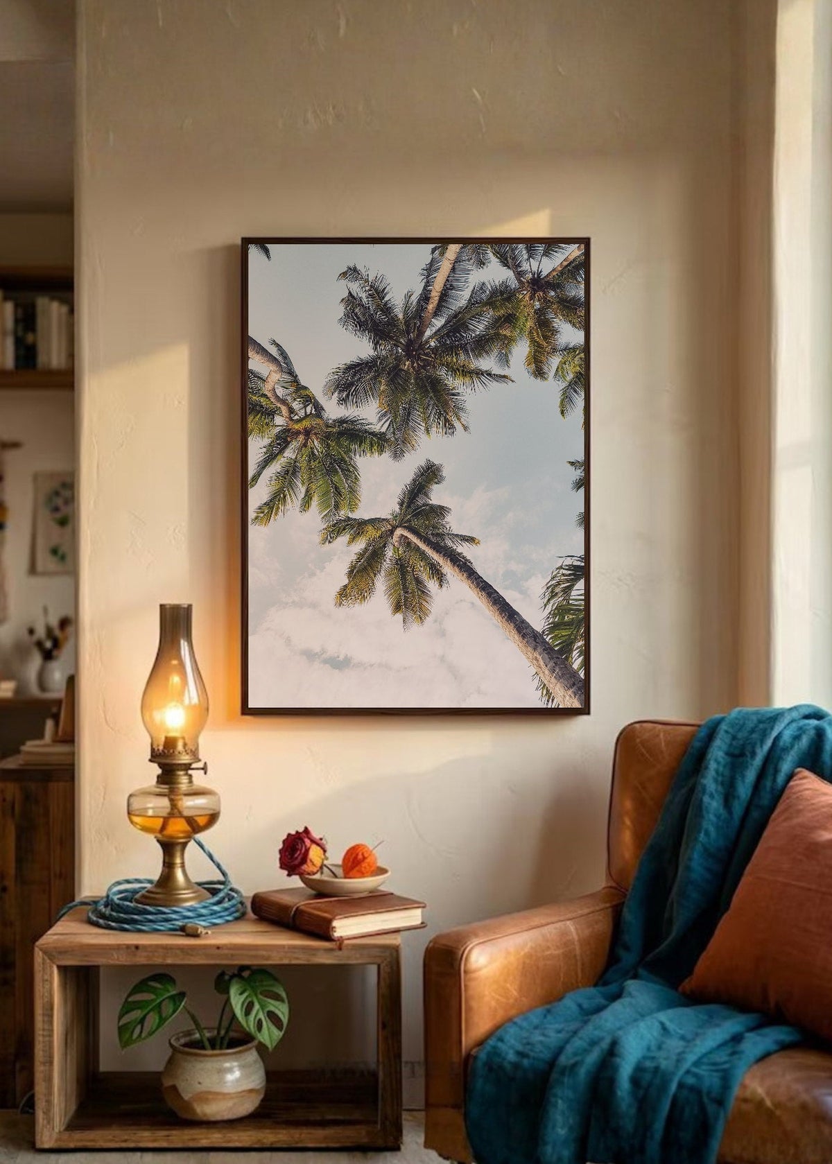 Cuadro Decorativo Playa, Palmera Inclinada Blanco