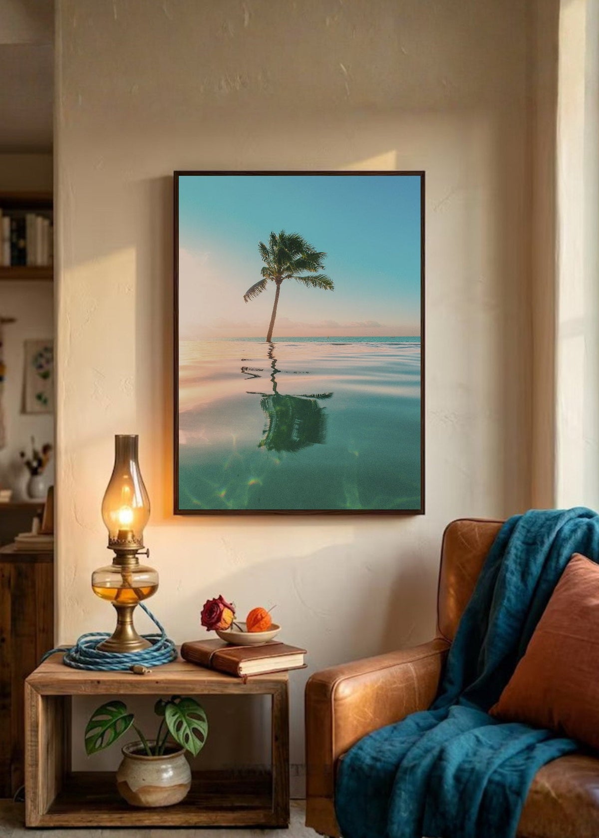 Cuadro Decorativo Playa, Palmera Reflejo Agua