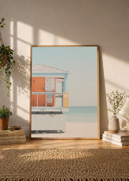 Cuadro Decorativo Playa, Puesto Guardavidas Naranja