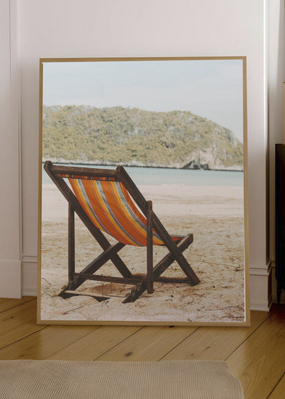 Cuadro Decorativo Playa, Reposera Naranja Bahía