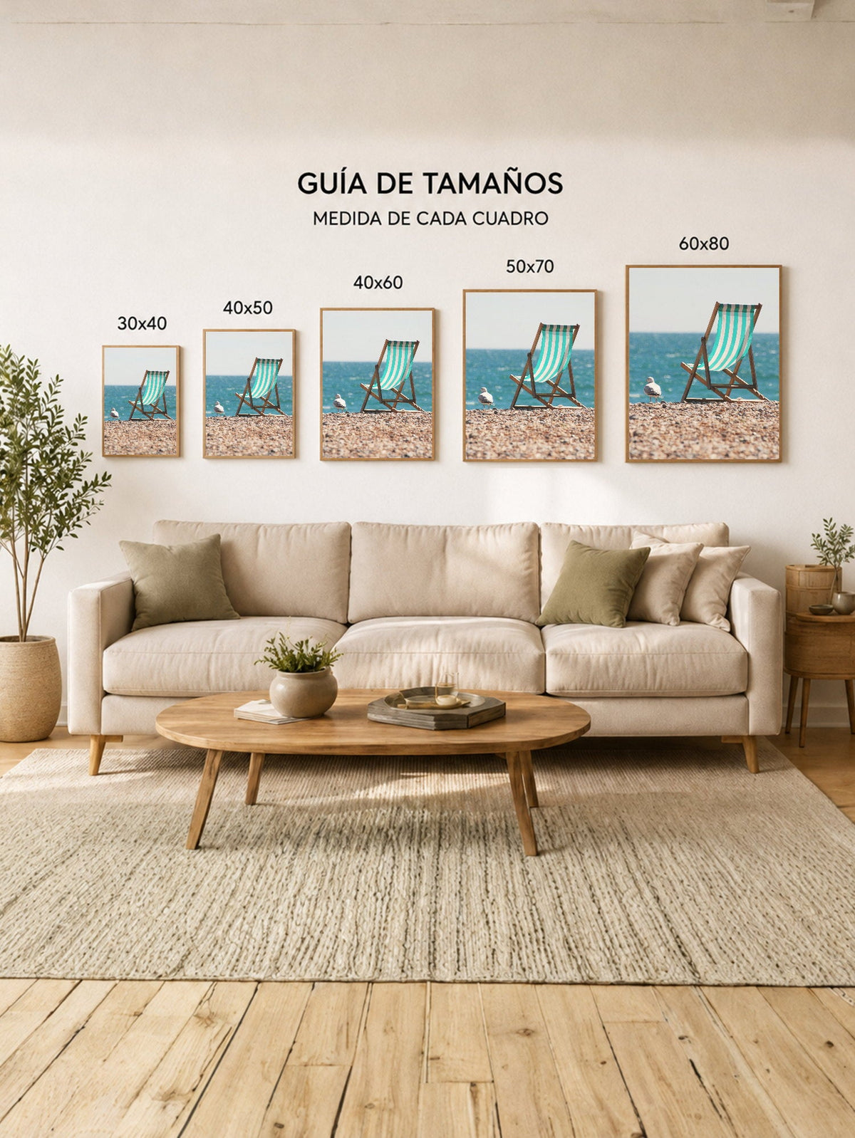 Cuadro Decorativo Playa, Reposera Rayada Guijarros