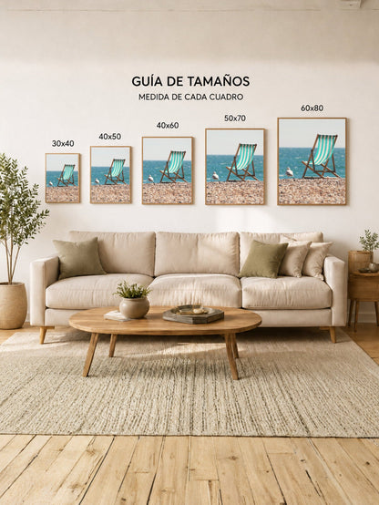 Cuadro Decorativo Playa, Reposera Rayada Guijarros