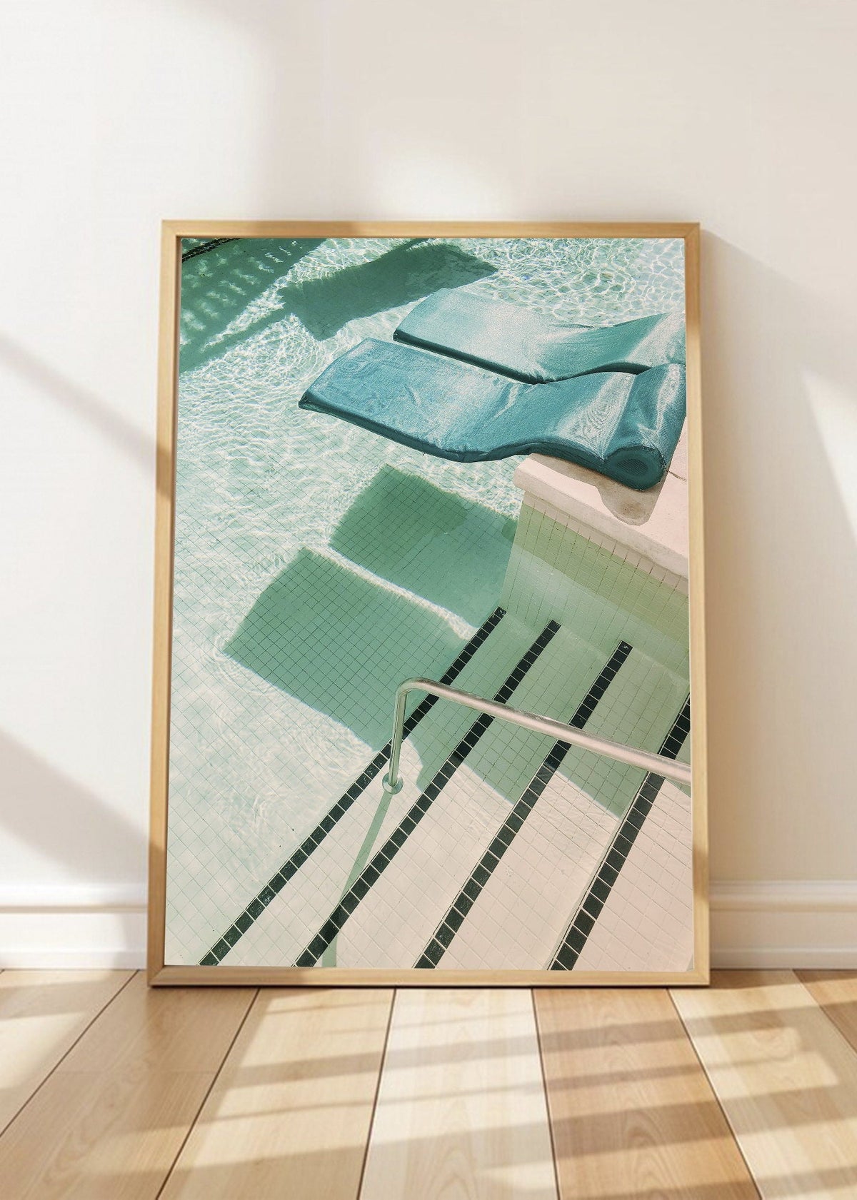Cuadro Decorativo Playa, Reposeras Pileta Menta