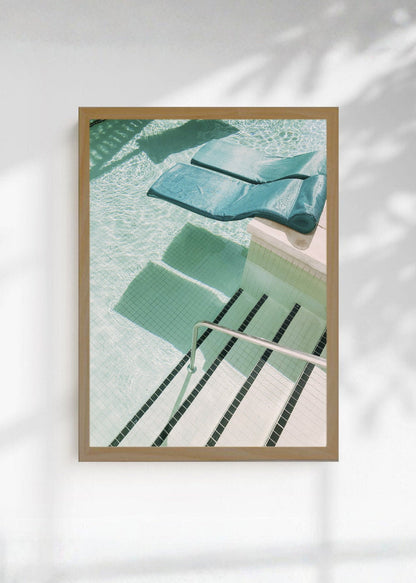 Cuadro Decorativo Playa, Reposeras Pileta Menta