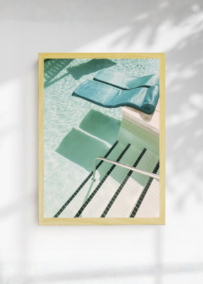 Cuadro Decorativo Playa, Reposeras Pileta Menta