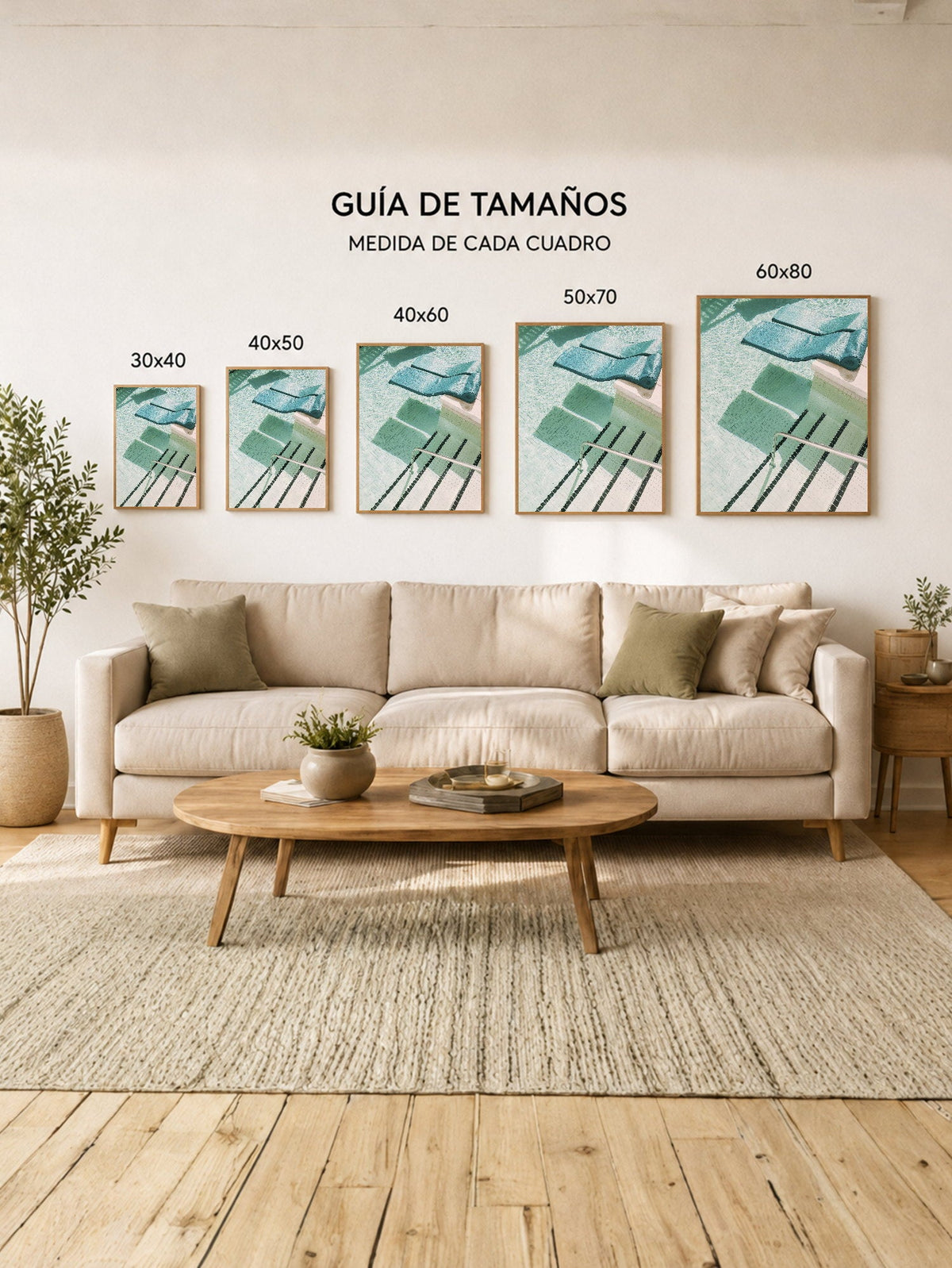 Cuadro Decorativo Playa, Reposeras Pileta Menta
