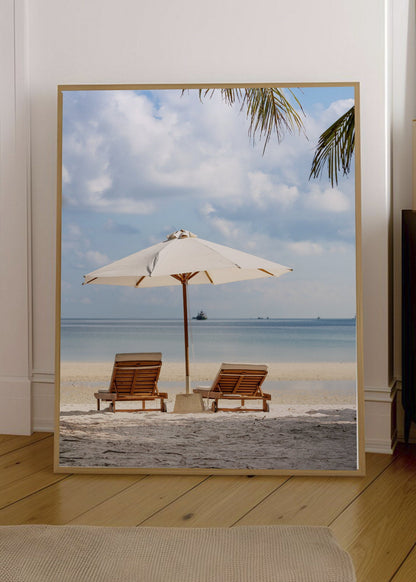 Cuadro Decorativo Playa, Reposeras Sombrilla Blanca