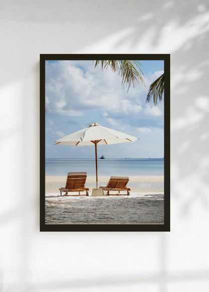 Cuadro Decorativo Playa, Reposeras Sombrilla Blanca