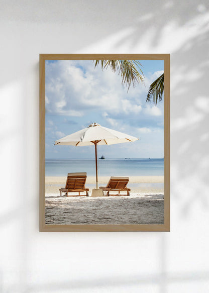 Cuadro Decorativo Playa, Reposeras Sombrilla Blanca