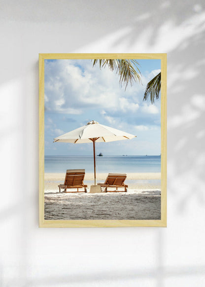 Cuadro Decorativo Playa, Reposeras Sombrilla Blanca