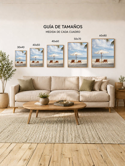 Cuadro Decorativo Playa, Reposeras Sombrilla Blanca