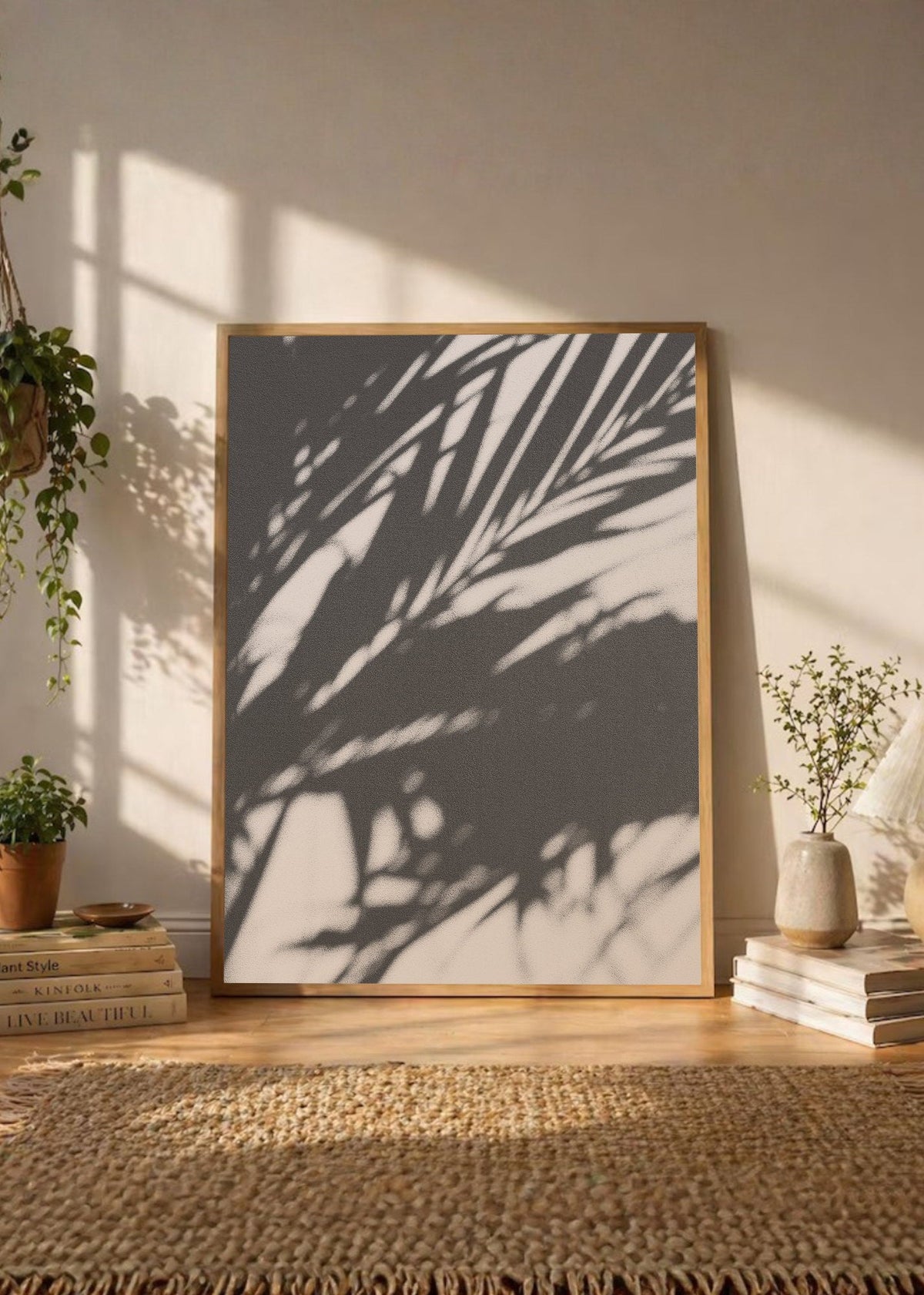 Cuadro Decorativo Playa, Sombra Palmera Blanco Negro