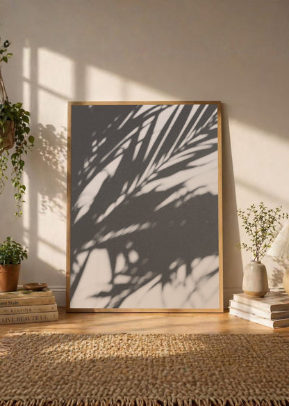 Cuadro Decorativo Playa, Sombra Palmera Blanco Negro