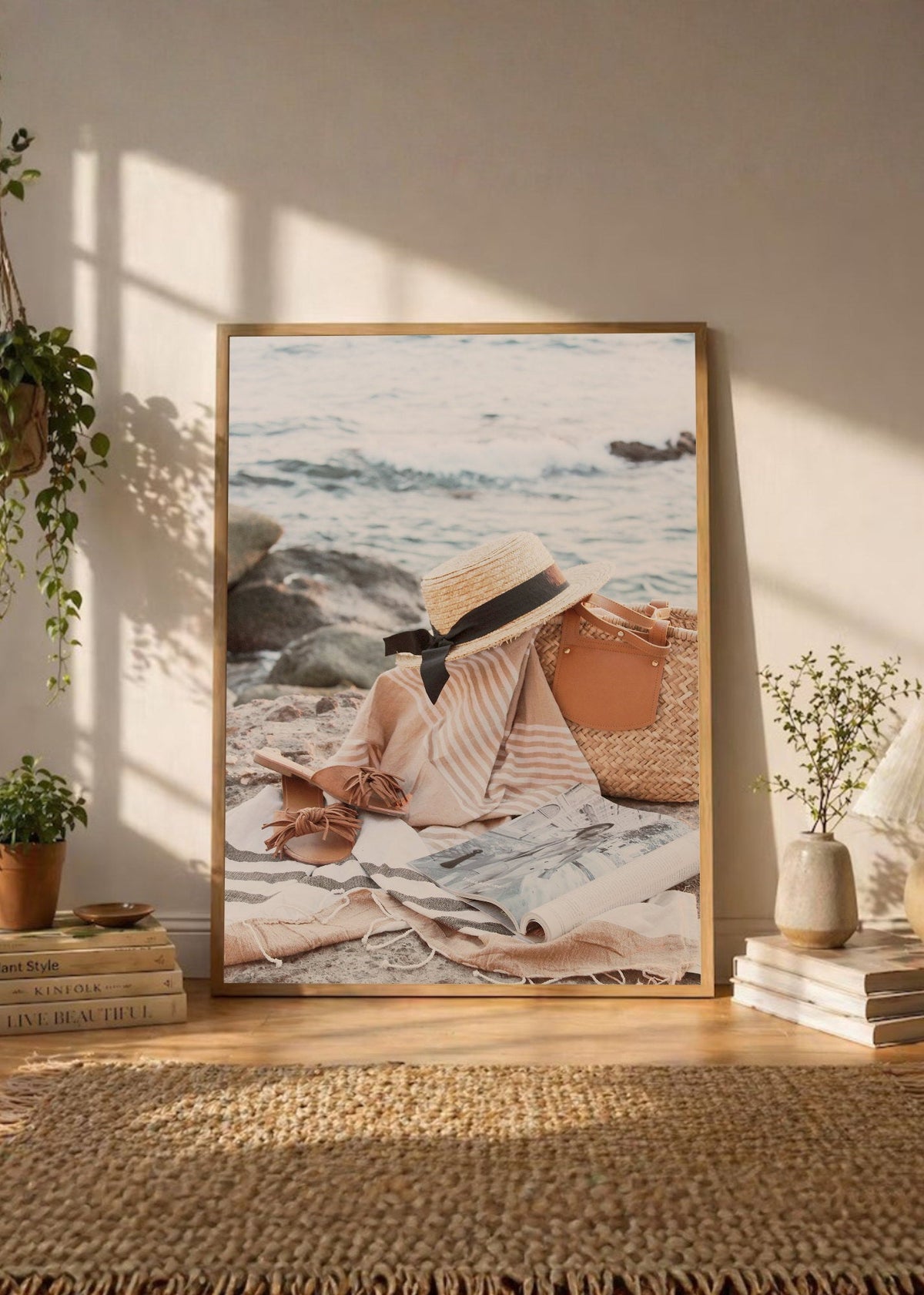 Cuadro Decorativo Playa, Sombrero Canasta Orilla