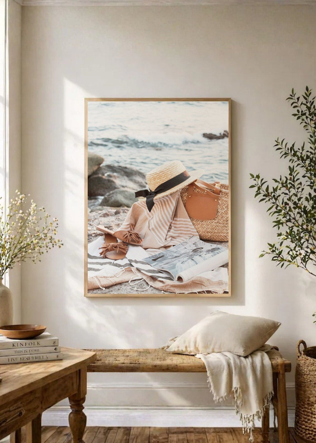 Cuadro Decorativo Playa, Sombrero Canasta Orilla