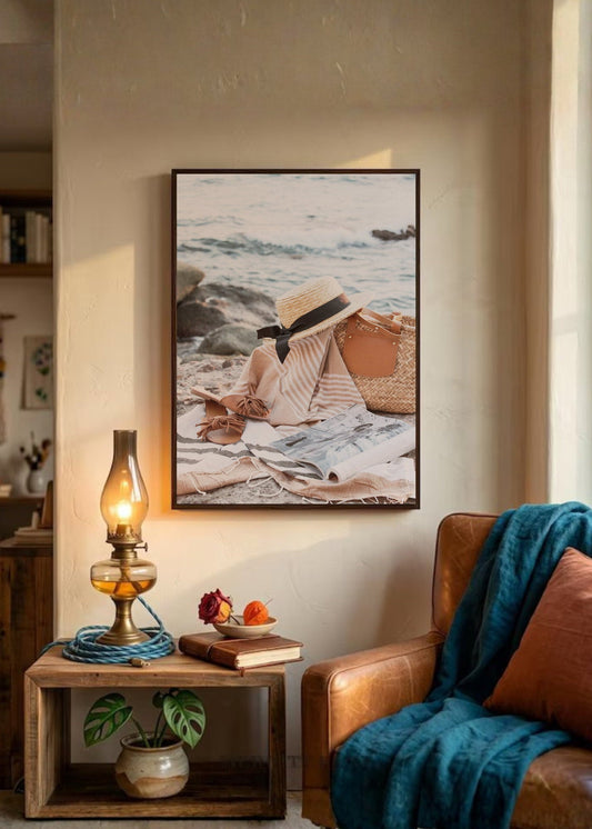 Cuadro Decorativo Playa, Sombrero Canasta Orilla
