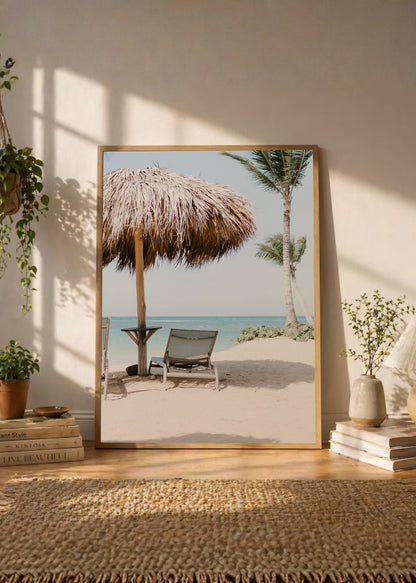 Cuadro Decorativo Playa, Sombrilla Paja Reposera