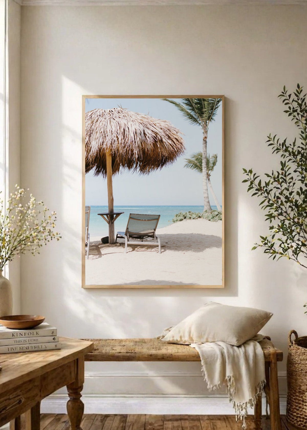 Cuadro Decorativo Playa, Sombrilla Paja Reposera