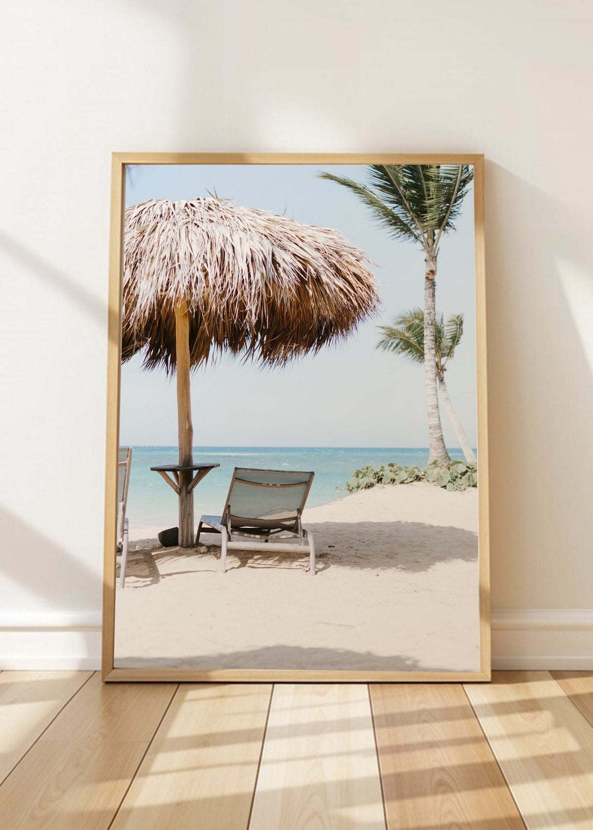 Cuadro Decorativo Playa, Sombrilla Paja Reposera