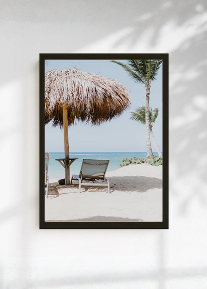 Cuadro Decorativo Playa, Sombrilla Paja Reposera