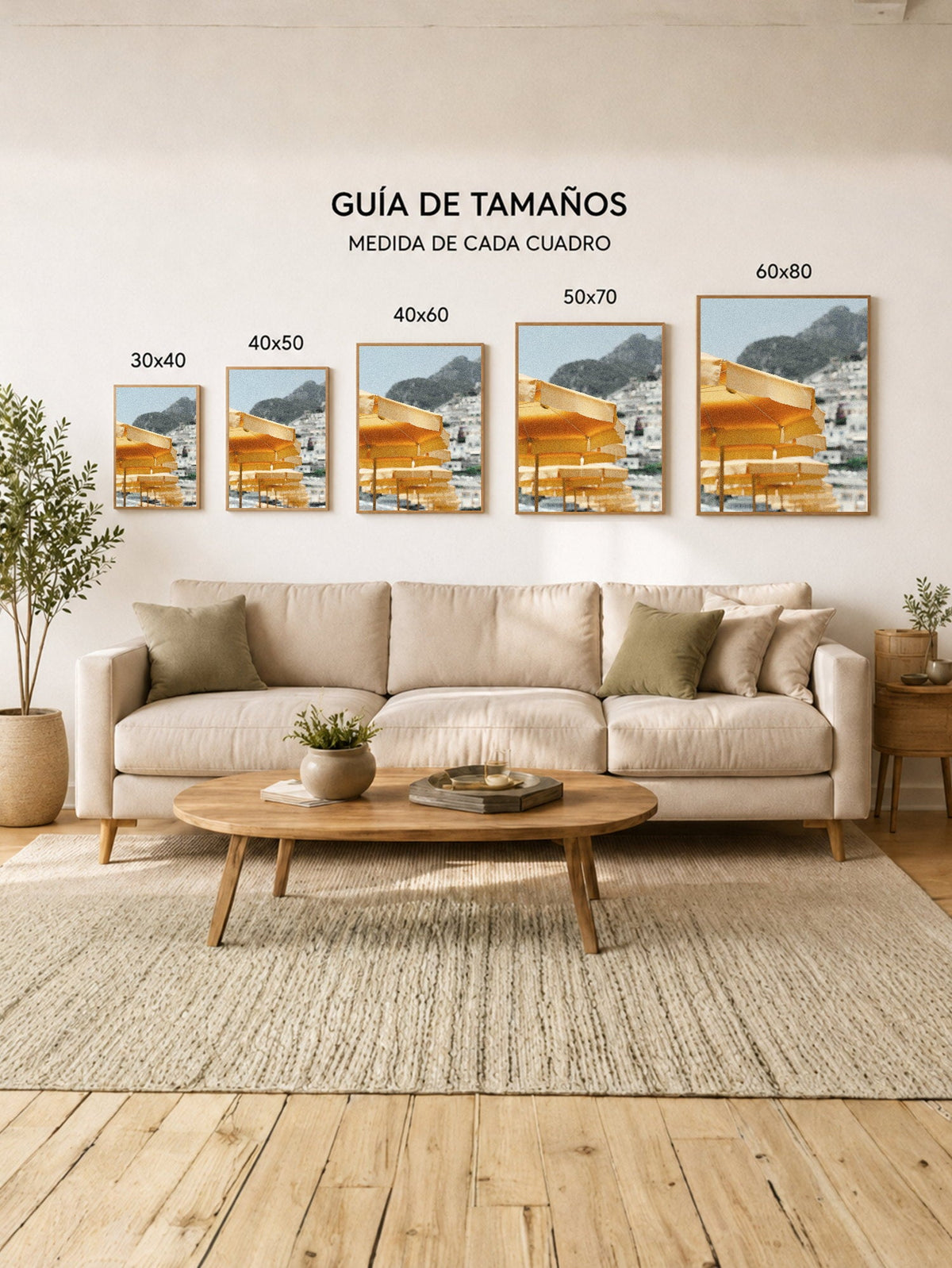 Cuadro Decorativo Playa, Sombrillas Amarillas Hilera