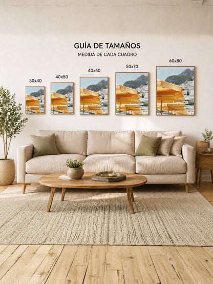 Cuadro Decorativo Playa, Sombrillas Amarillas Hilera