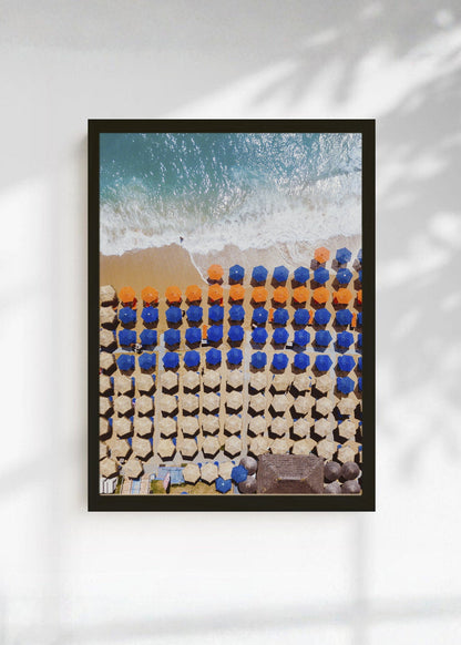 Cuadro Decorativo Playa, Sombrillas Azules Hileras