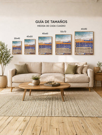 Cuadro Decorativo Playa, Sombrillas Azules Hileras