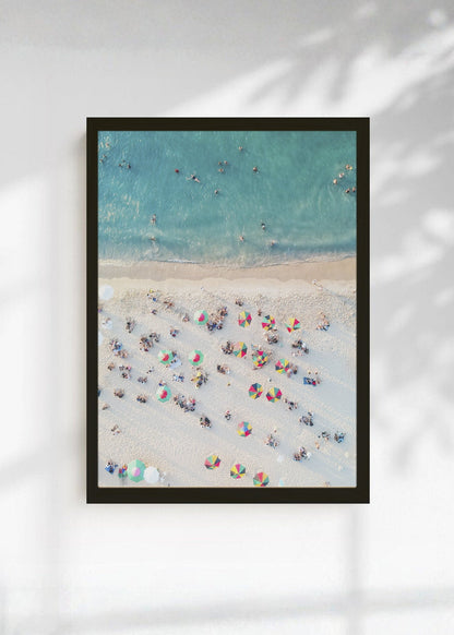 Cuadro Decorativo Playa, Sombrillas Multitud Aérea