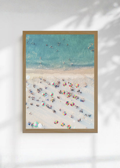 Cuadro Decorativo Playa, Sombrillas Multitud Aérea