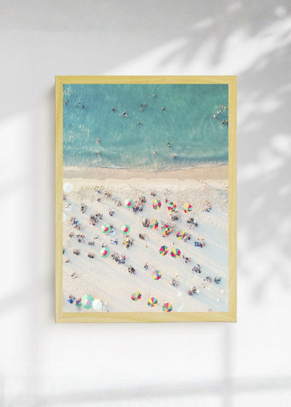Cuadro Decorativo Playa, Sombrillas Multitud Aérea