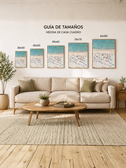 Cuadro Decorativo Playa, Sombrillas Multitud Aérea