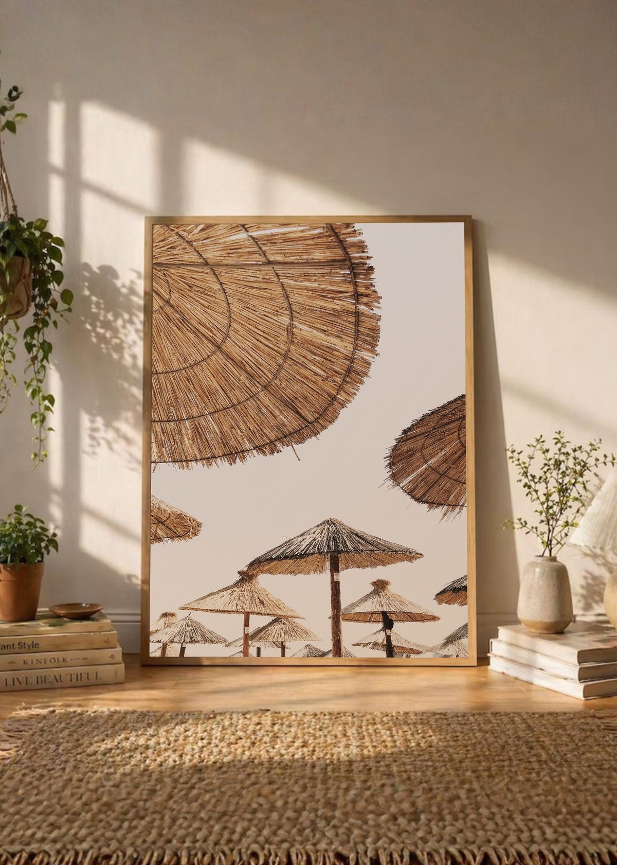Cuadro Decorativo Playa, Sombrillas Paja Circulo