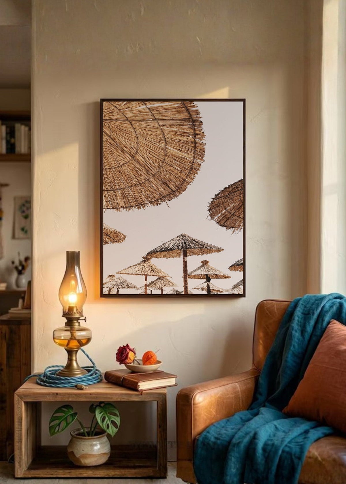 Cuadro Decorativo Playa, Sombrillas Paja Circulo