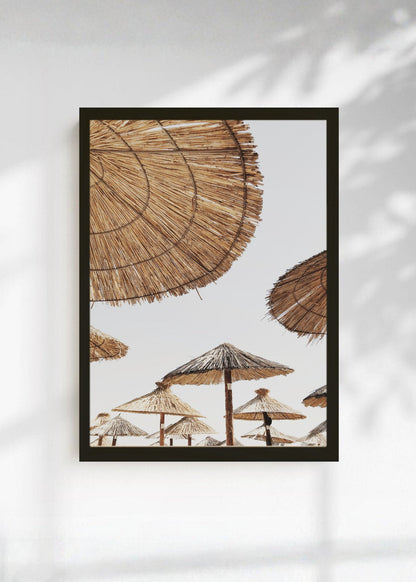 Cuadro Decorativo Playa, Sombrillas Paja Circulo
