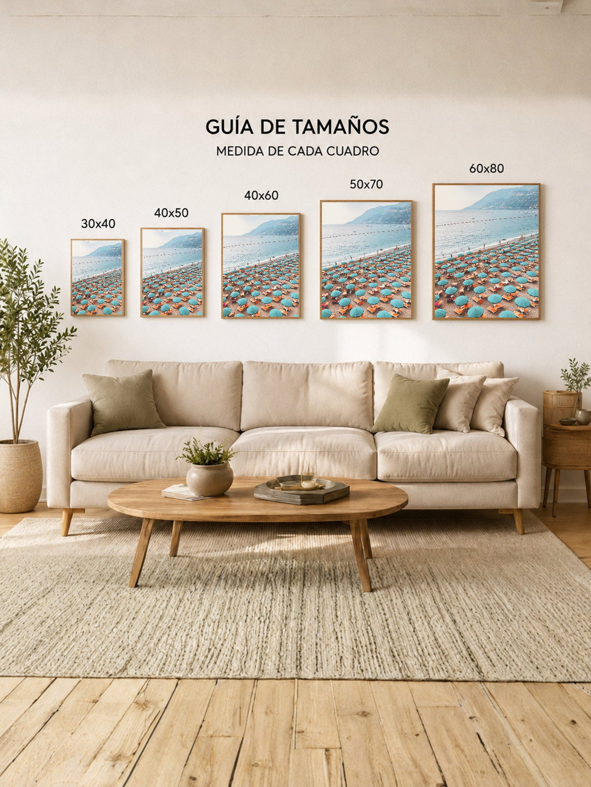 Cuadro Decorativo Playa, Sombrillas Turquesa Aérea