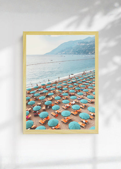 Cuadro Decorativo Playa, Sombrillas Turquesa Aérea