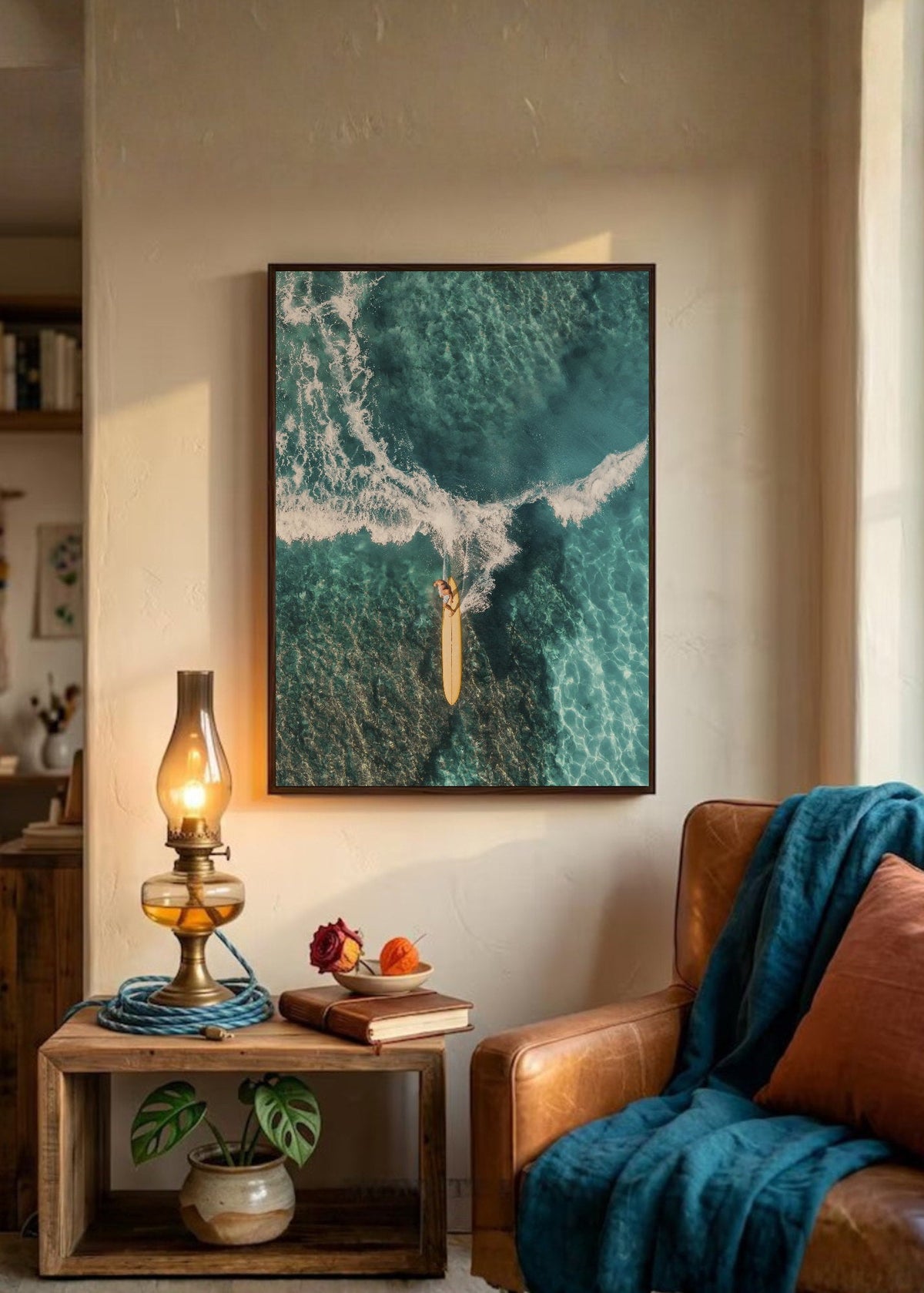 Cuadro Decorativo Playa, Surfista Aéreo Ola Turquesa